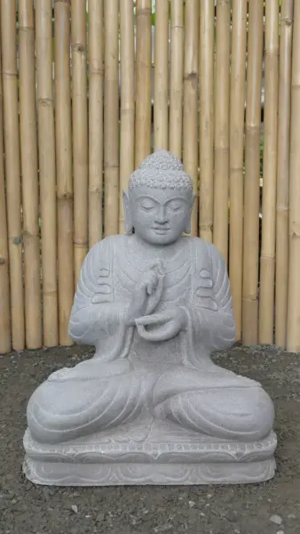 Artikelbild 1 des Artikels “Sitzender Buddha aus Flussstein in Dharmachakra-Stellung - Geste des Rades der Dharma-Lehre. Ungefähr 62cm Höhe. “